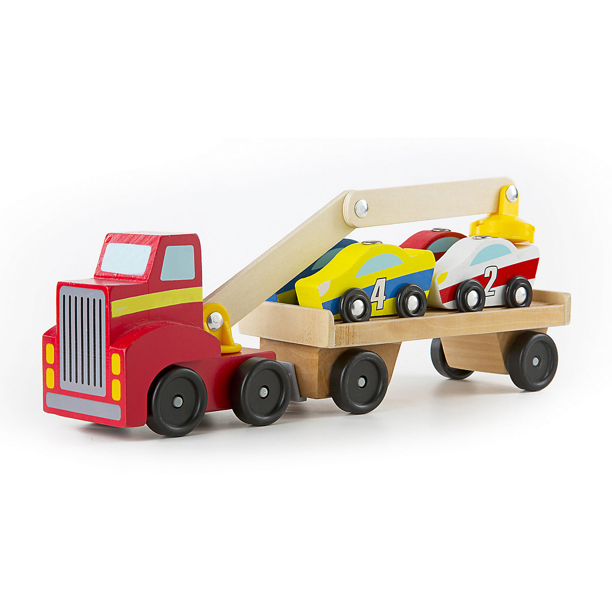 Magnetischer Autoverladekran aus Holz mit Fahrzeugen, 6 Teile