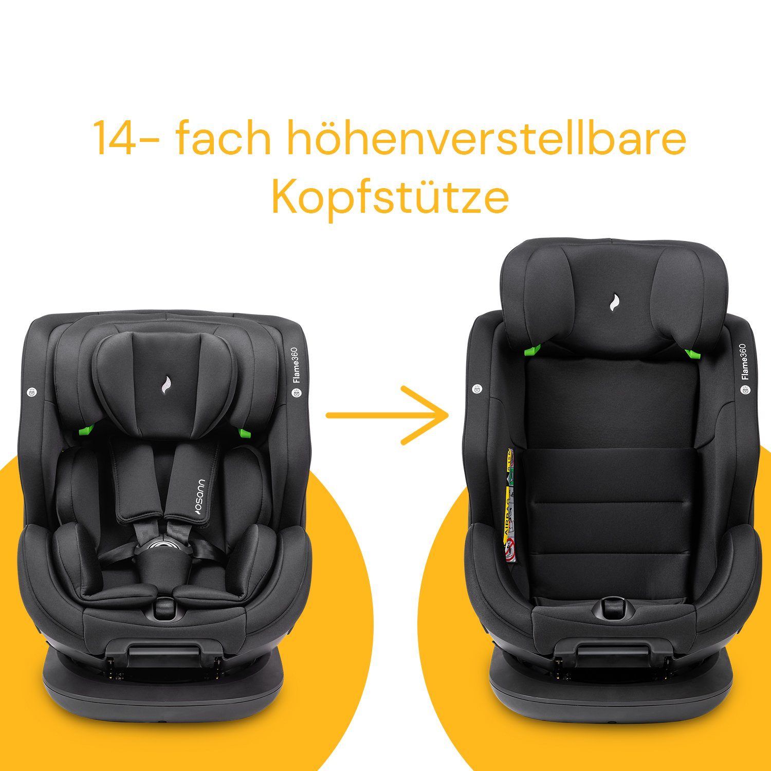 Osann Autokindersitz Flame360, ab: Geburt, bis: 12 Jahre, drehbarer Reboarder mit Isofix und Top-Tether von 40 bis 150 cm