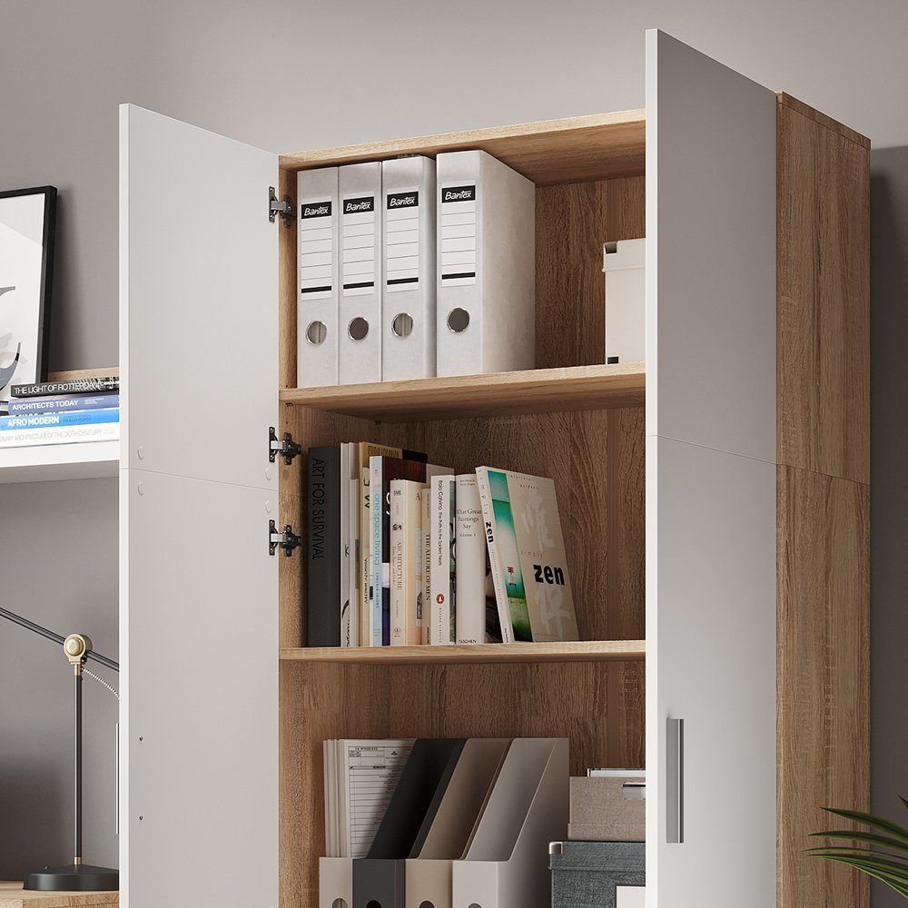 Vicco Aktenschrank Mehrzweckschrank Büroschrank FRANK Weiß / Sonoma
