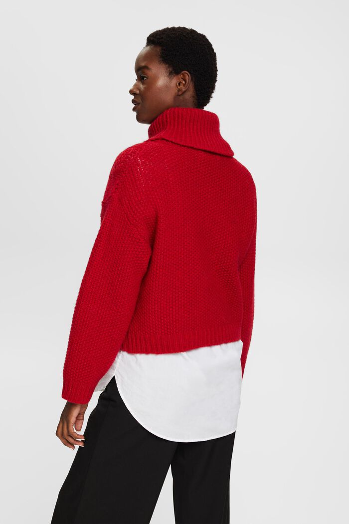Zopfstrickpullover mit Wolle, mit Rollkragen
