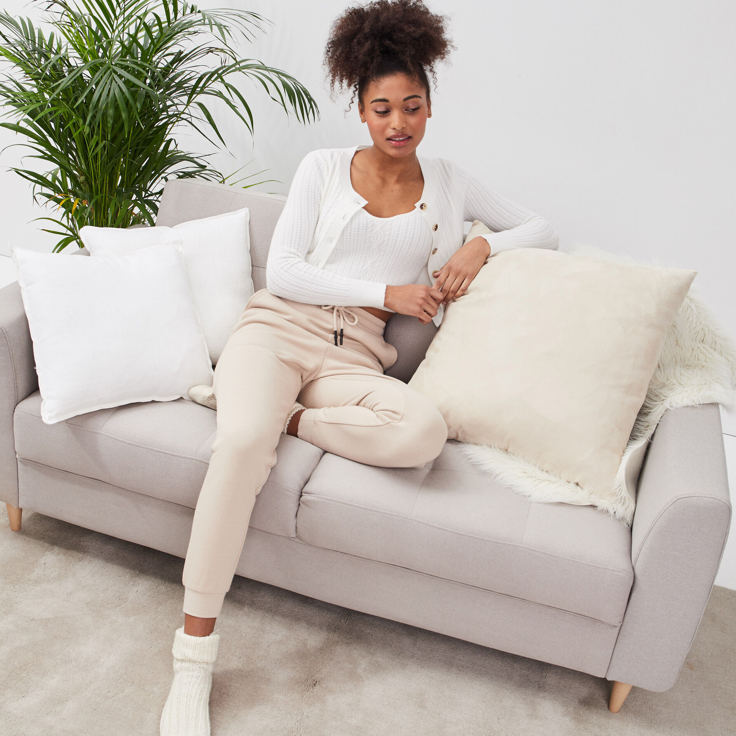 Pull bretelles larges ecru femme | Cache Cache