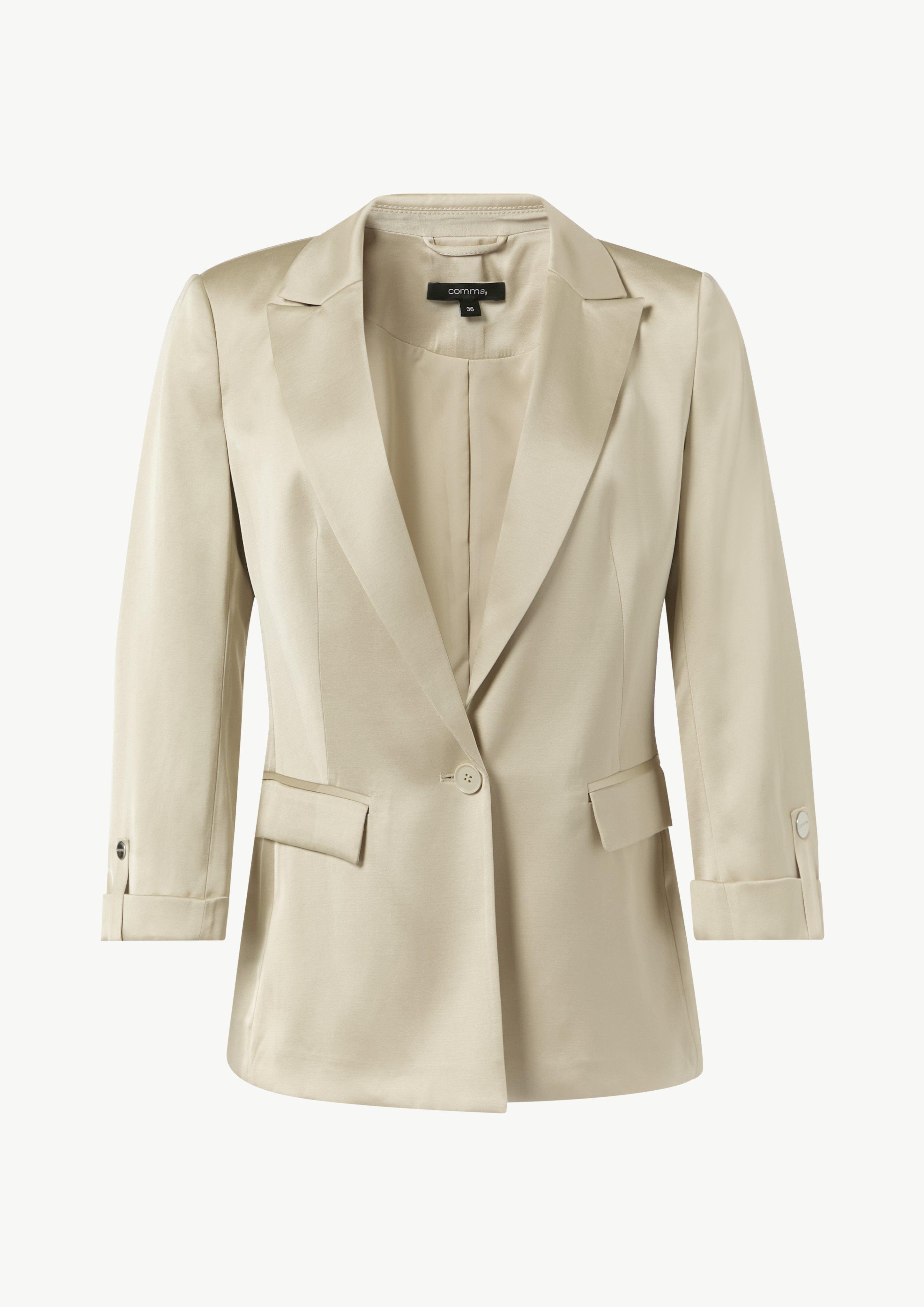 Satinierter Blazer mit 3/4-Ärmel - helles beige