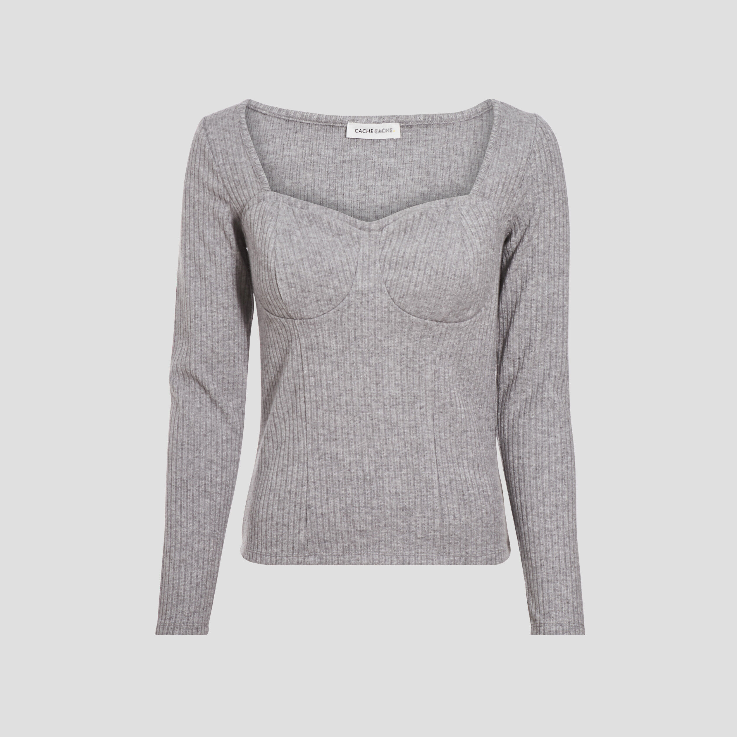 T-shirt manches longues gris clair femme | Cache Cache