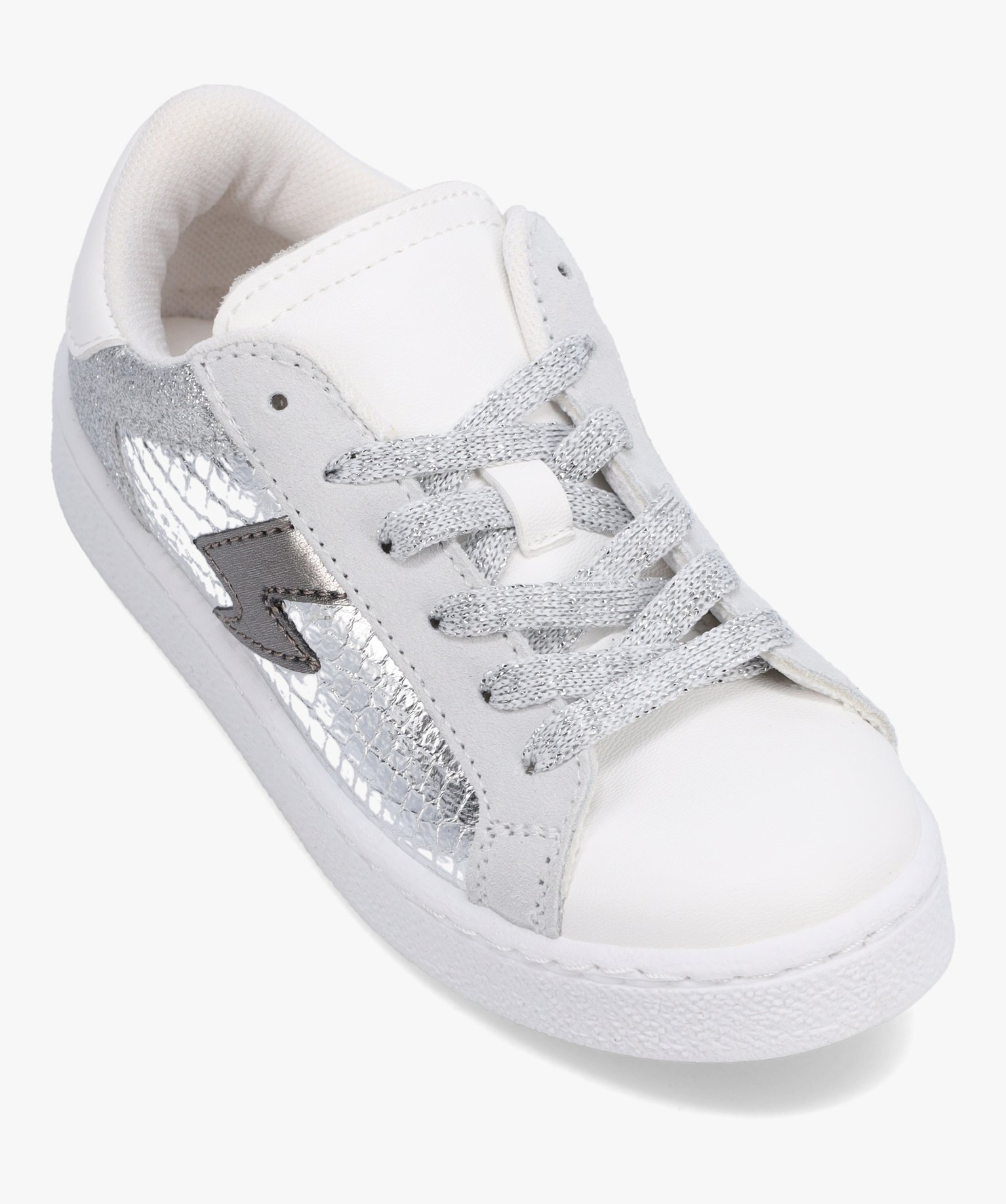 Baskets fille à détails pailletés et métallisés argent | GEMO