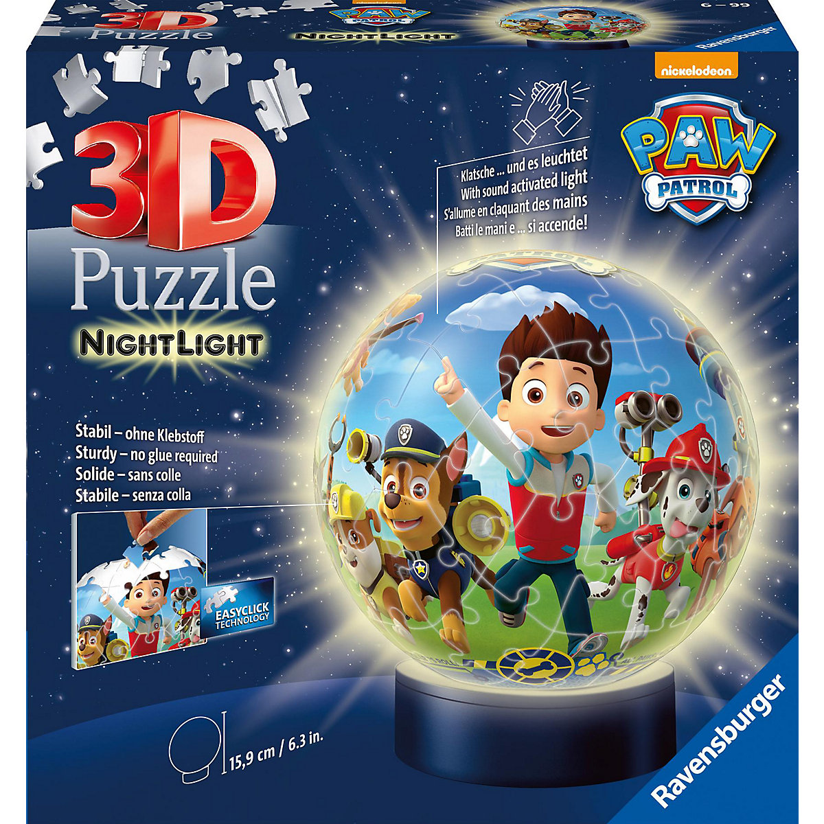 2in1 Nachtlicht & puzzleball® Ø13 cm, 72 Teile , PAW Patrol