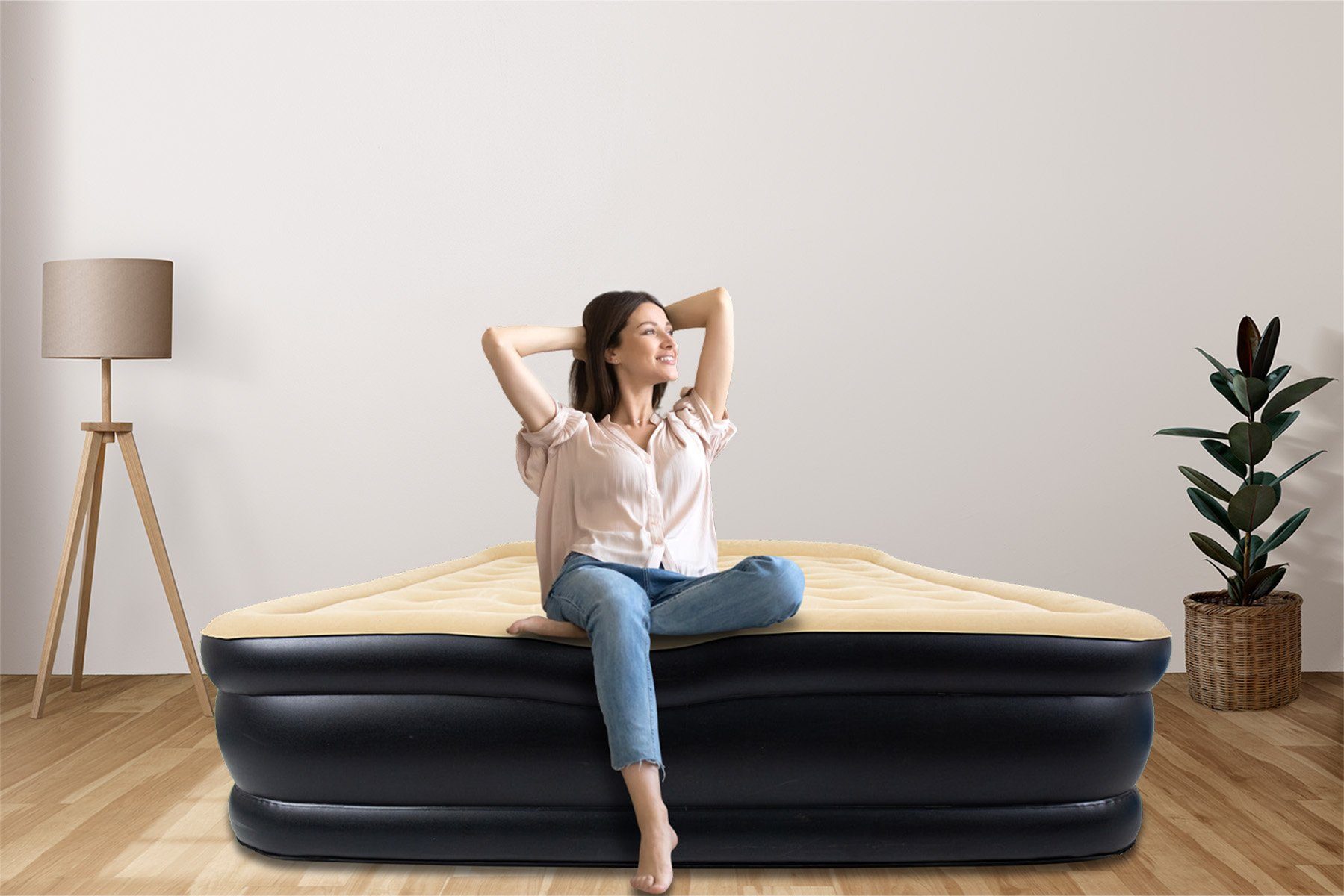 Avenli Luftbett mit integrierter Elektropumpe 203x157x47 cm, (Doppelbett für 2 Personen), mit beflockter Oberfläche