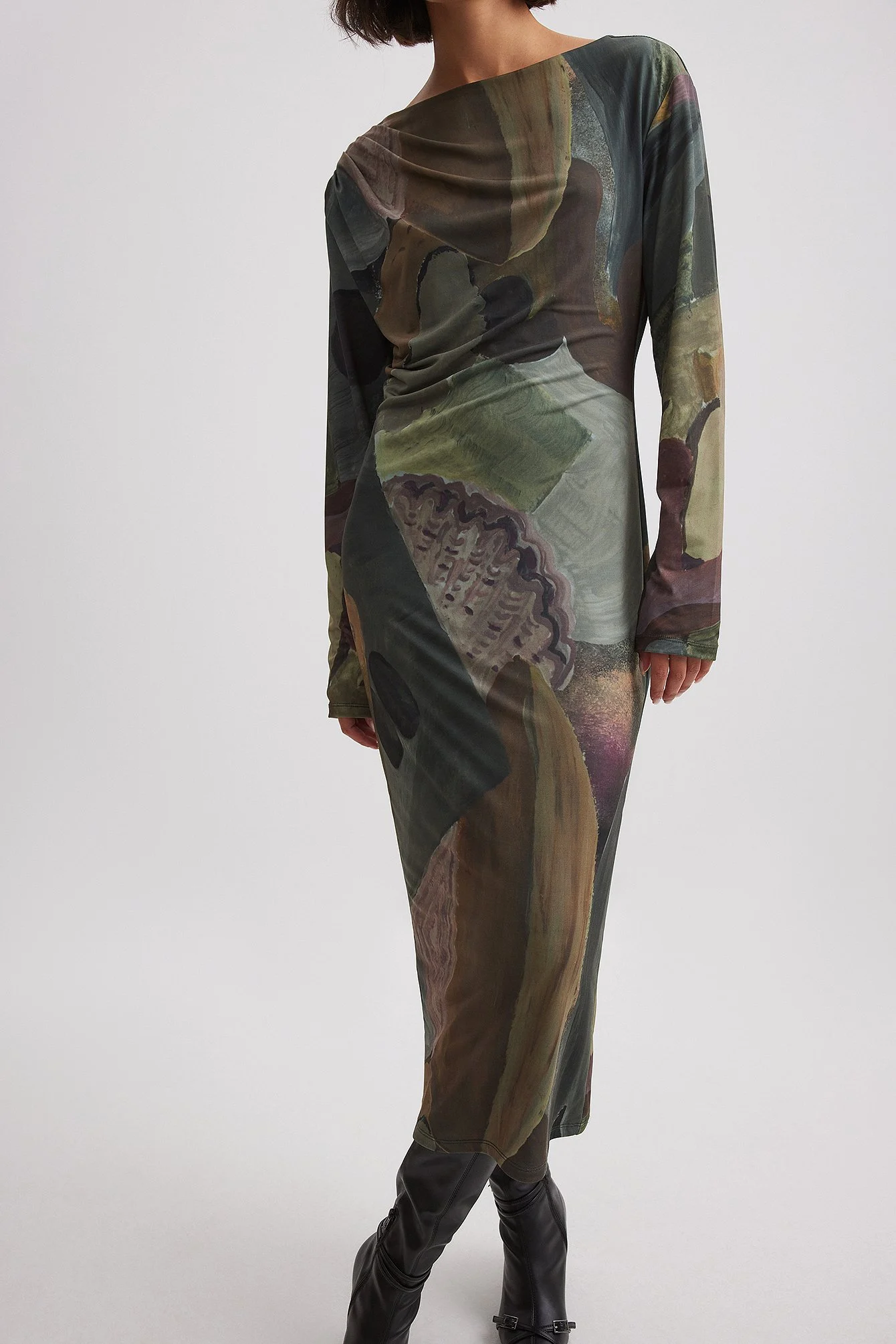 Drapiertes langärmeliges Kleid