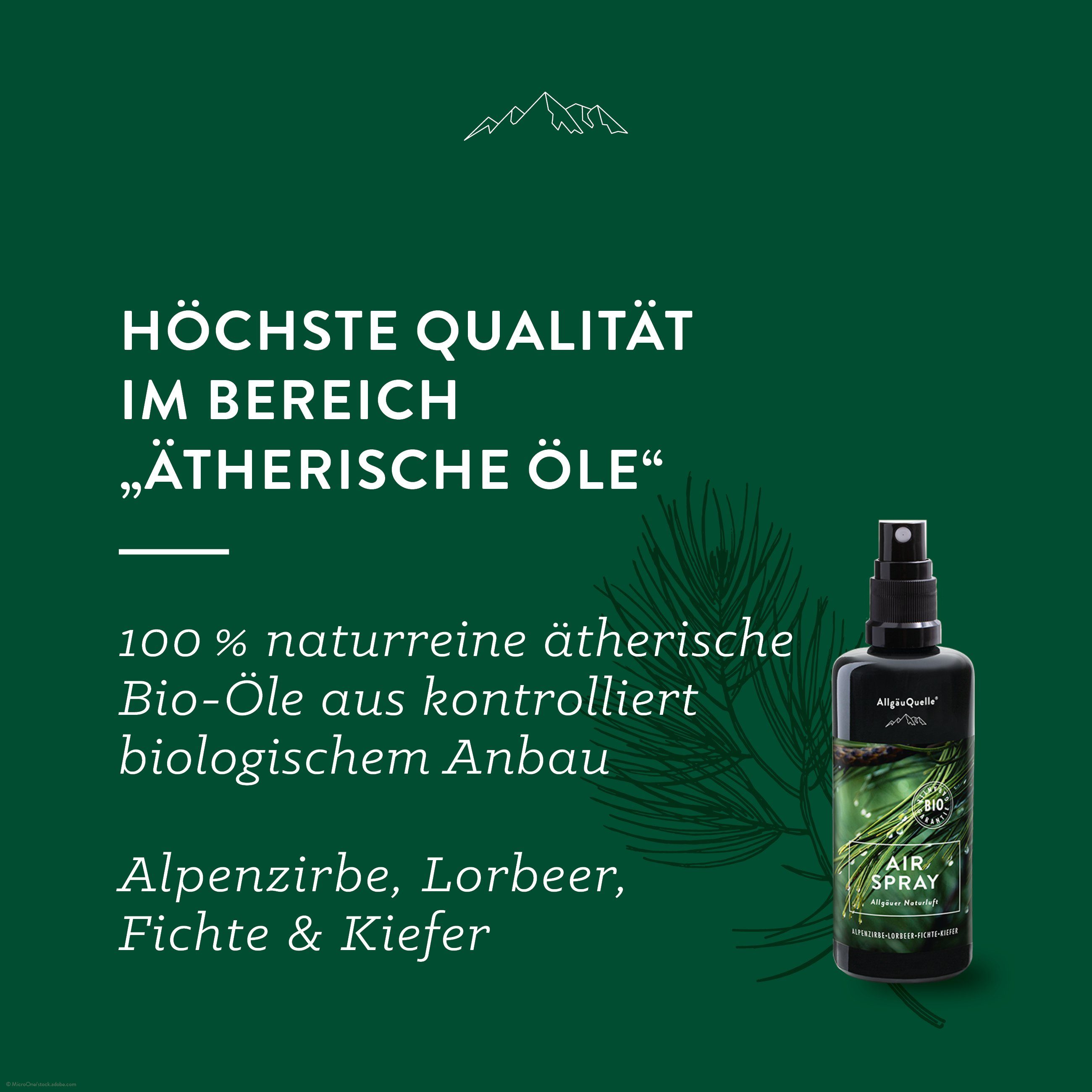 Allgäuquelle Raumduft Bio AirSpray Allgäuer Naturluft Raumduft (1 x 100ml), mit Zirbelkiefer, Lorbeer, Fichte und Kiefer