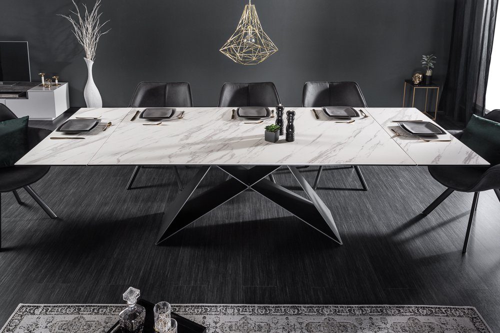 riess-ambiente Esstisch PROMETHEUS 180-220-260cm weiß-grau / dunkelgrau · bis 12 Personen (Einzelartikel, 1-St), Keramik · Glas · Metall · ausziehbar · Marmor-Design · Industrial