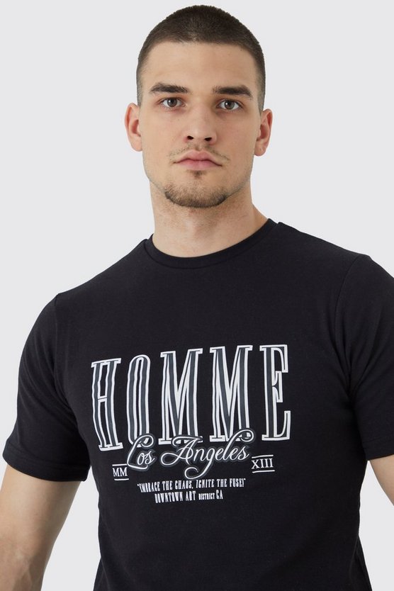 Tall Slim-Fit T-Shirt mit Homme-Print