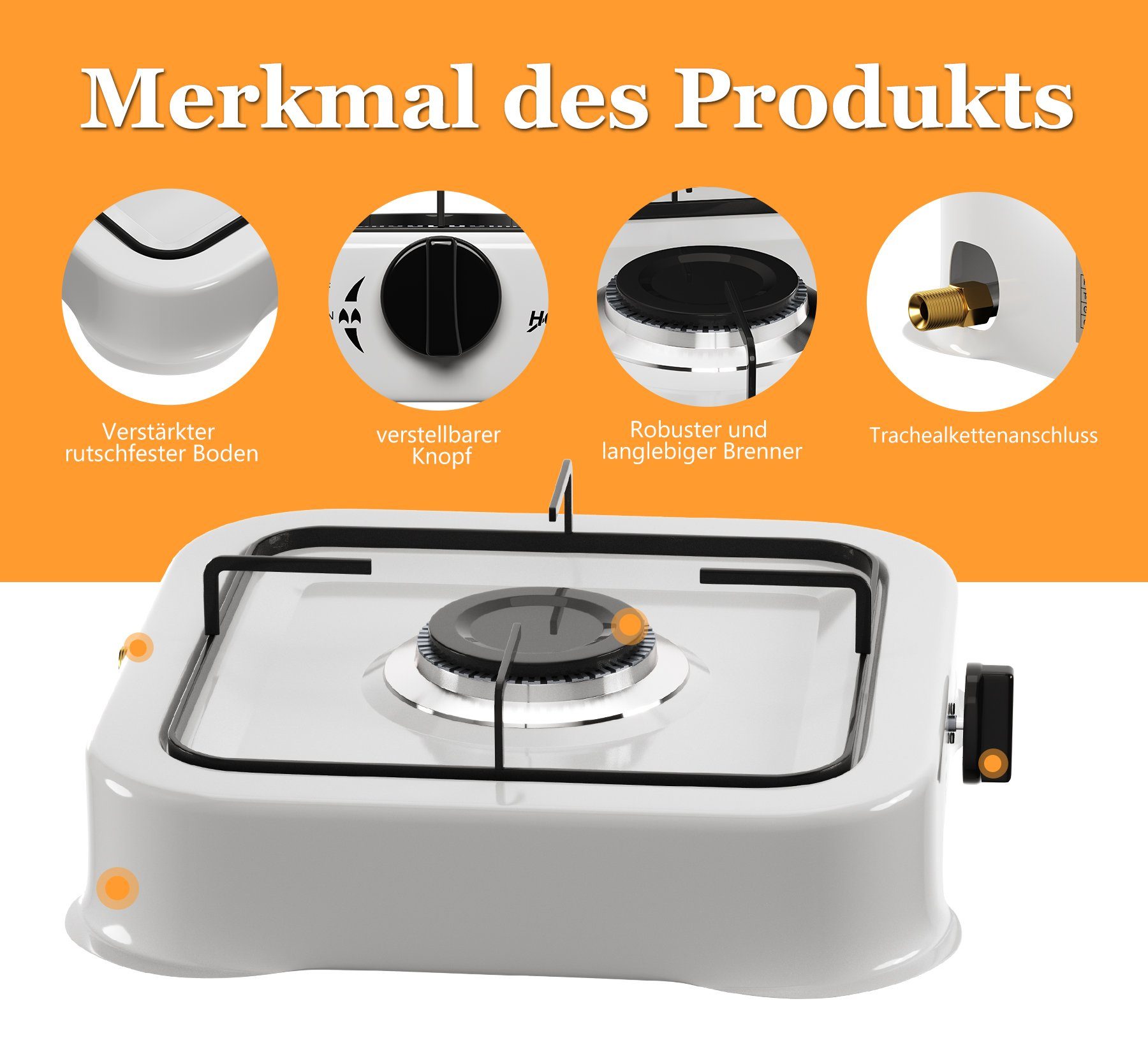 HOMELUX Gaskocher Campingkocher mit 1,5M Anschlussschlauch und Druckminderer 50 mbar, (Camping Gasherd Kocher)