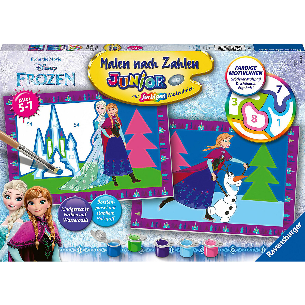 Malen nach Zahlen Junior, 2x je 32x22 cm, mit farbigen Motivlinien, Die Eiskönigin