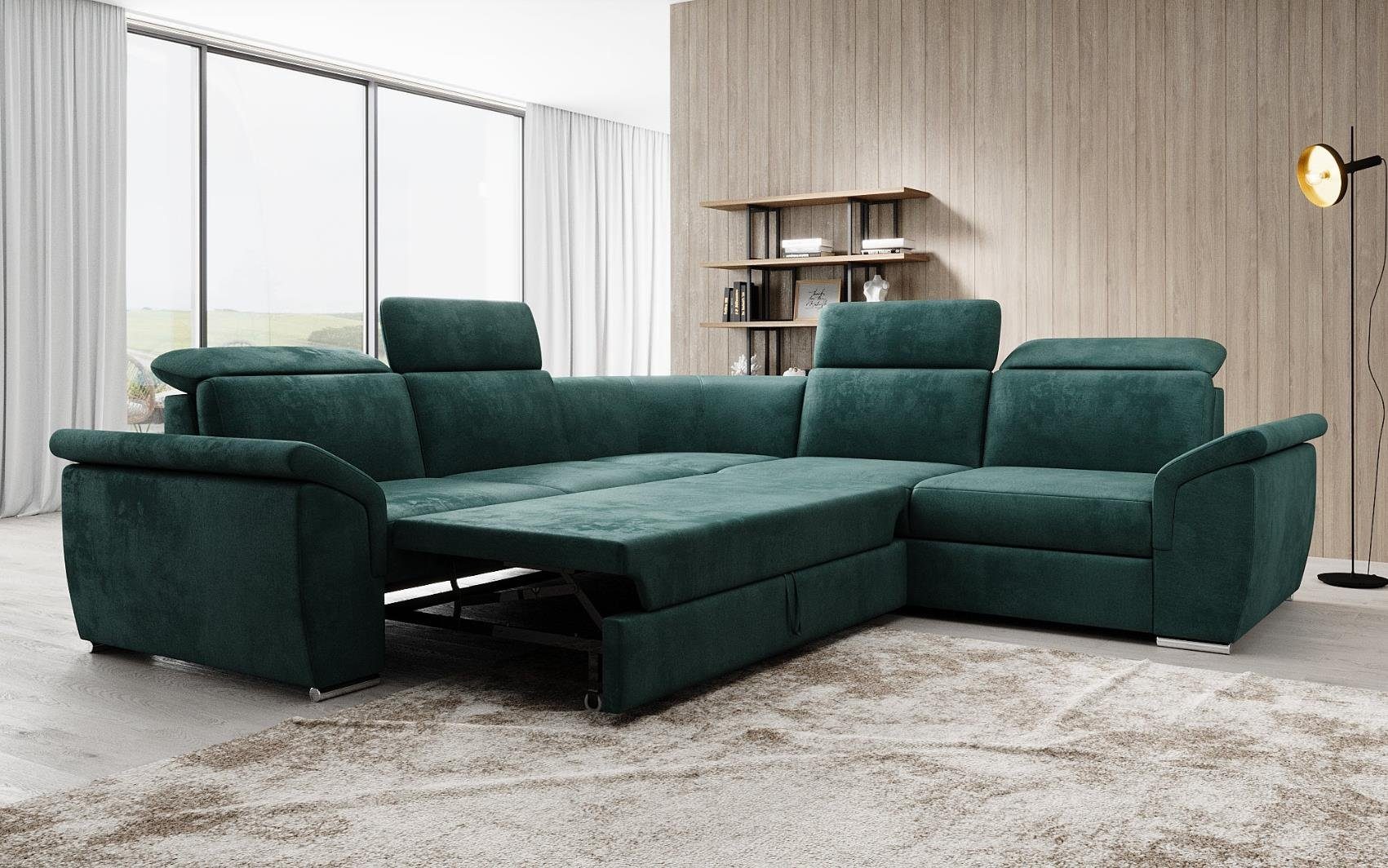 Luxusbetten24 Ecksofa Fernando, mit Schlaffunktion und Stauraum