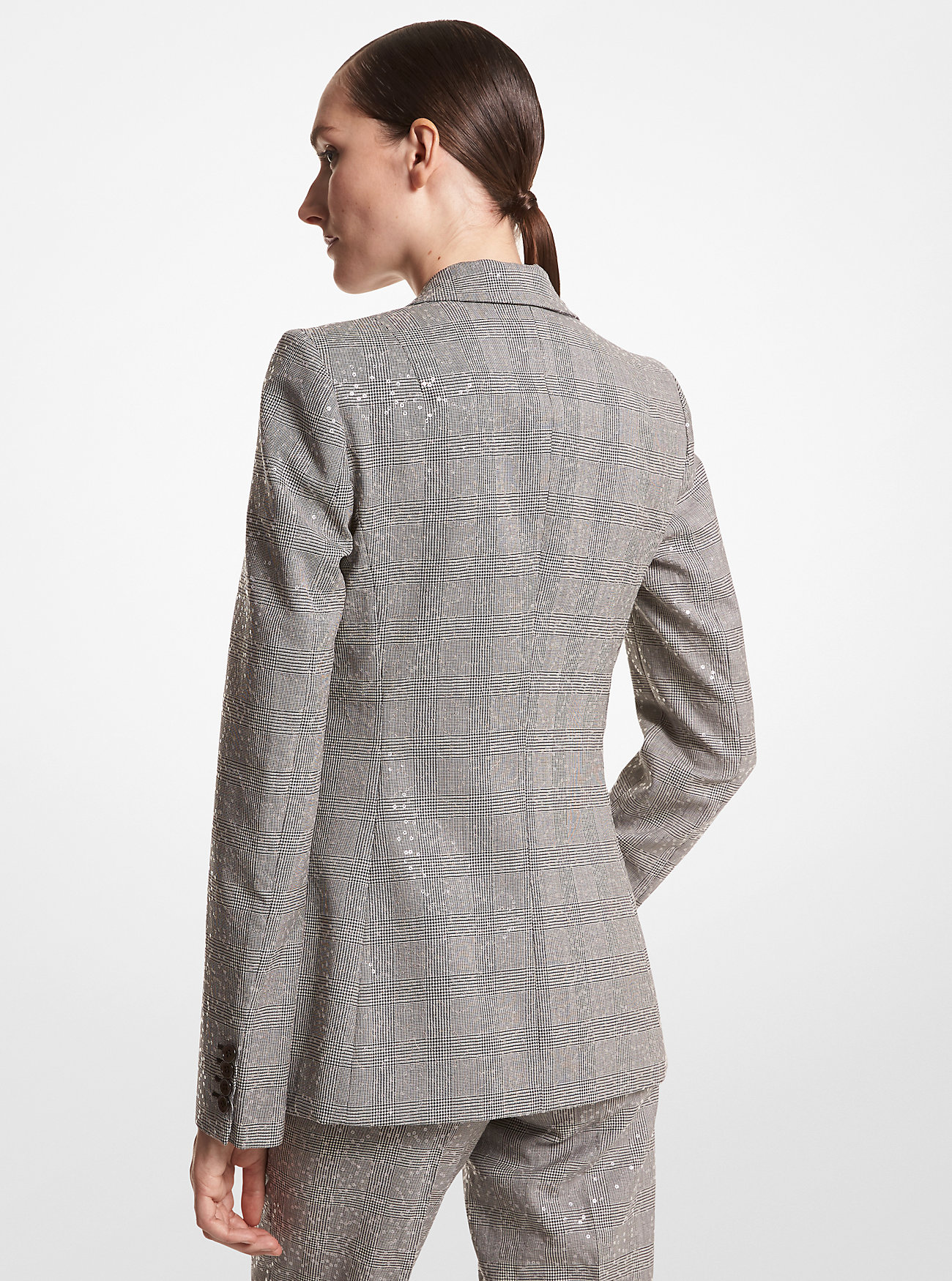 Georgina Embroidered Glen Plaid Stretch Wool Blazer - BLACK/WHITE