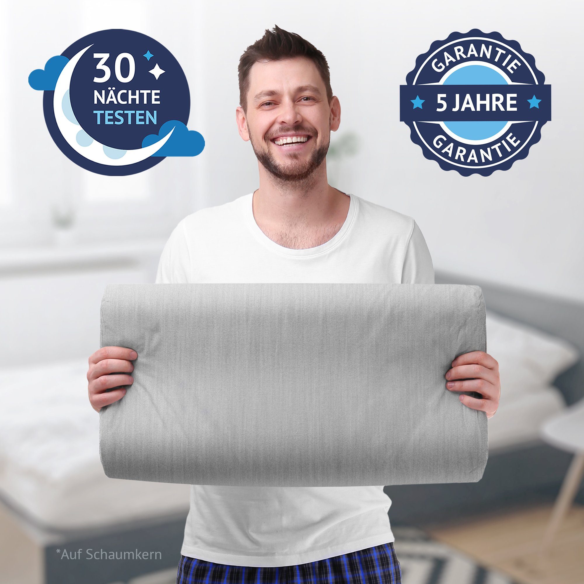 Nackenstützkissen Ergo Vario, casimum, Füllung: Memory Foam, Bezug: Grau, ergonomisches Nackenstützkissen, höhenverstellbar 60x30cm grauer Bezug