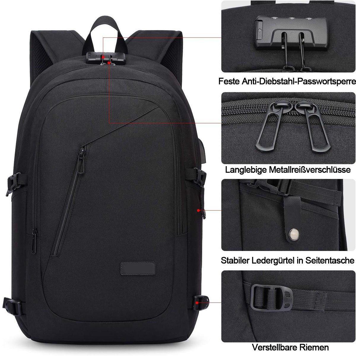 ZmdecQna Reiserucksack Laptop Rucksack Anti Diebstahl,Wasserdichter Schulrucksack