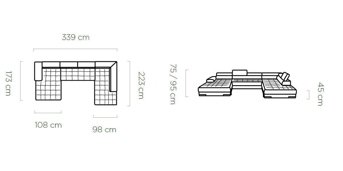 JVmoebel Ecksofa Wohnlandschaft Ecksofa Stoff U-Form Bettfunktion Couch Design, Made in Europe