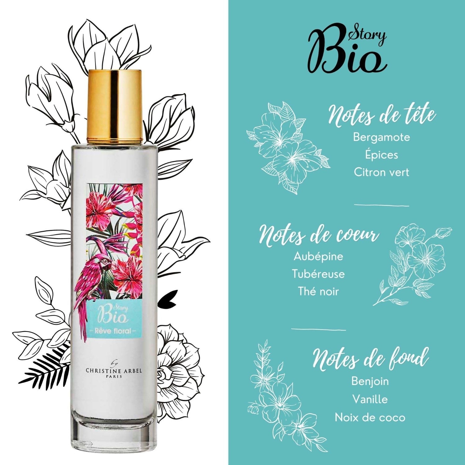 Christine Arbel STORY ORGANIC GIFT SET Floral Dream EDT 50ml + 1 drewniana szczotka do włosów