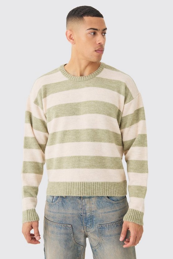 Kastiger Oversize Strickpullover mit Streifen
