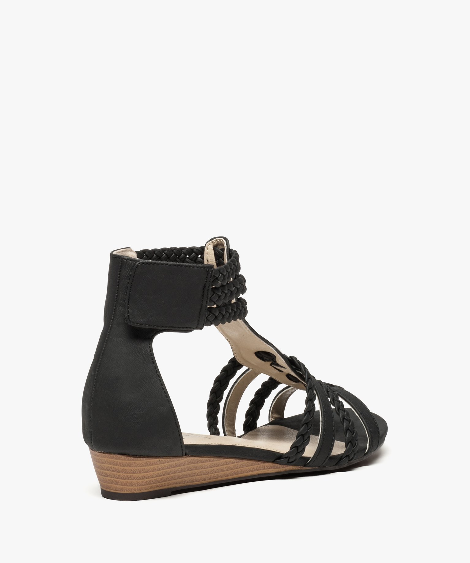 Sandales femme avec brides tressées autour de la cheville noir | GEMO