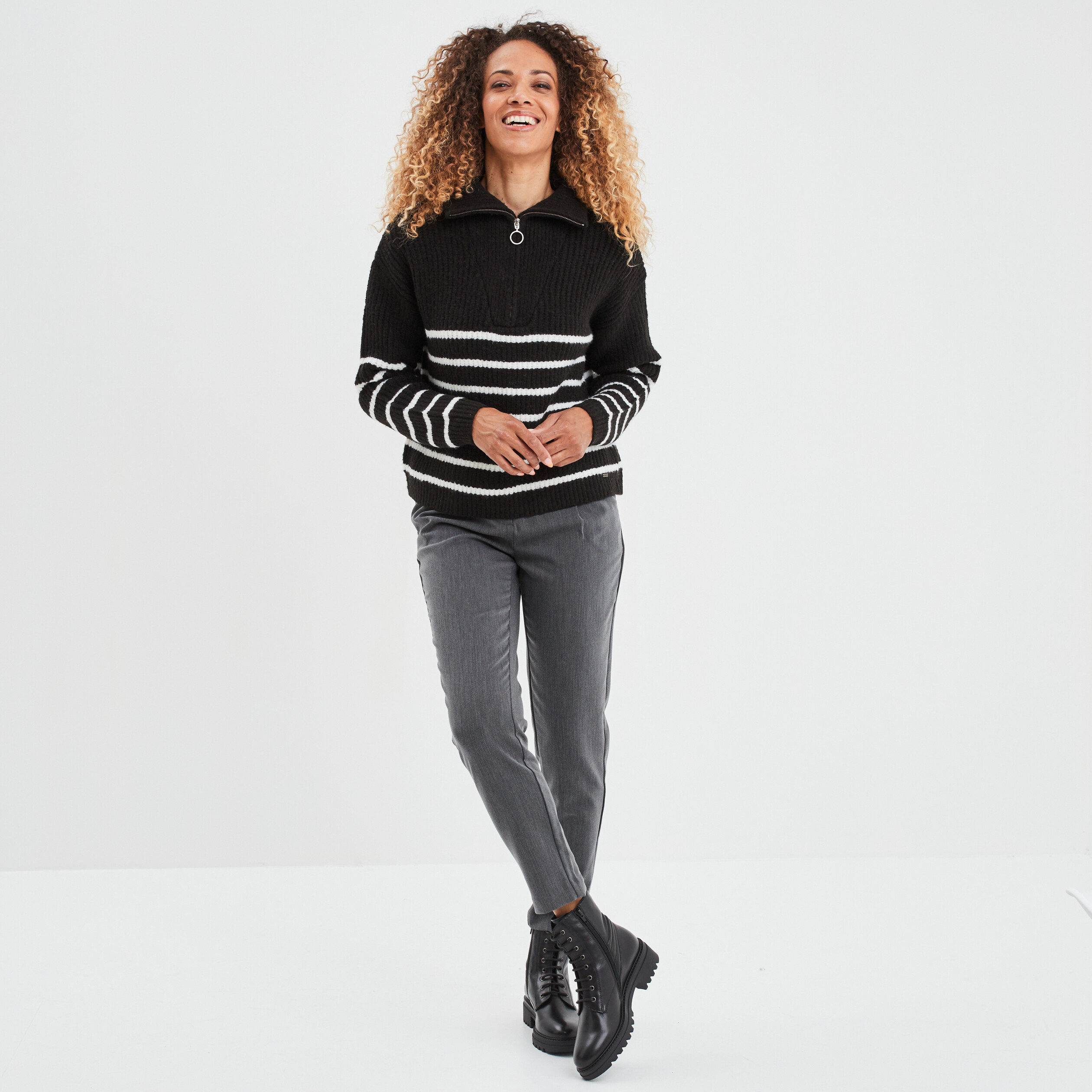 Pull col camionneur zippé ecru femme | La Halle