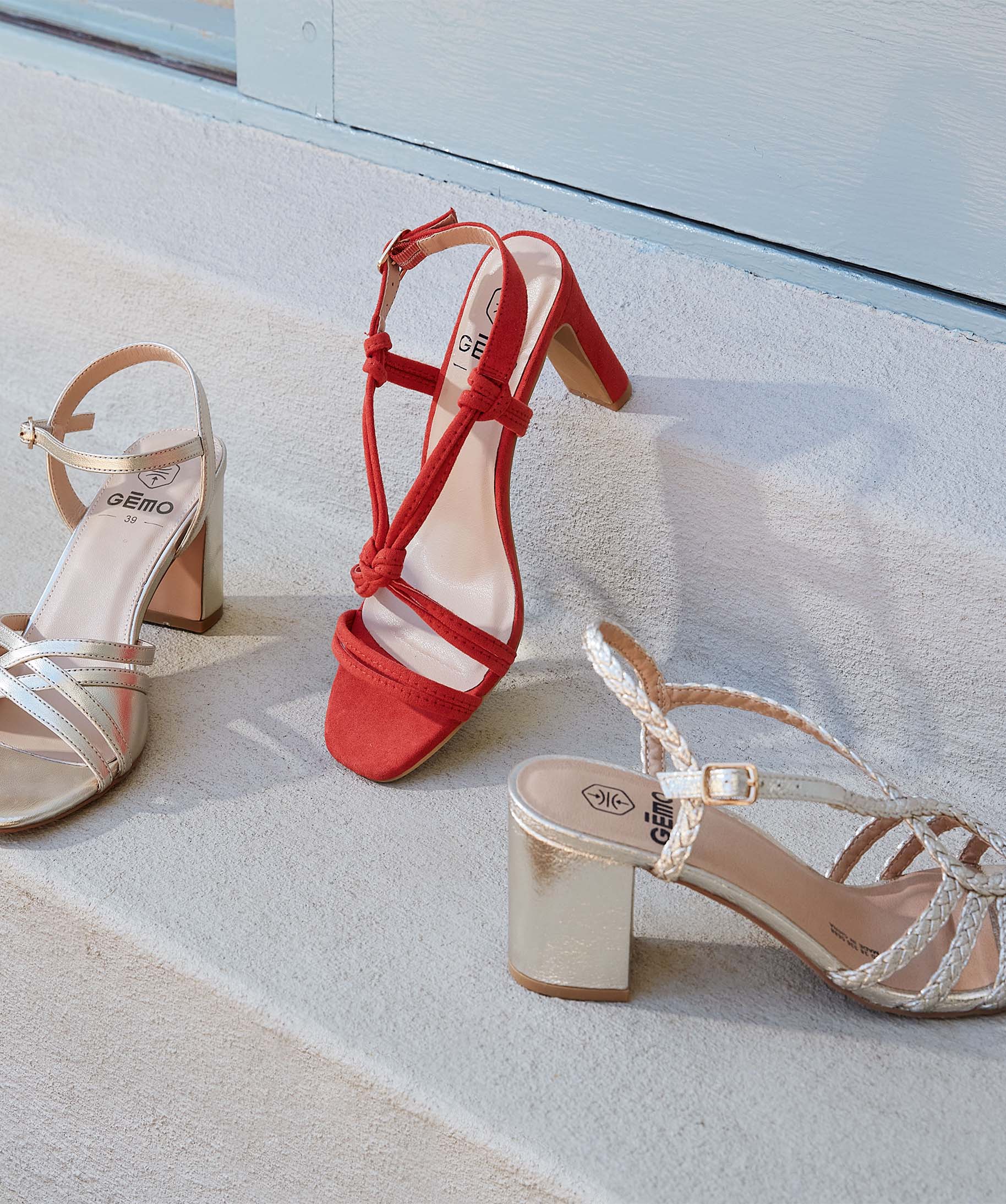 Sandales femme à talon haut et fines brides en suédine orange | GEMO