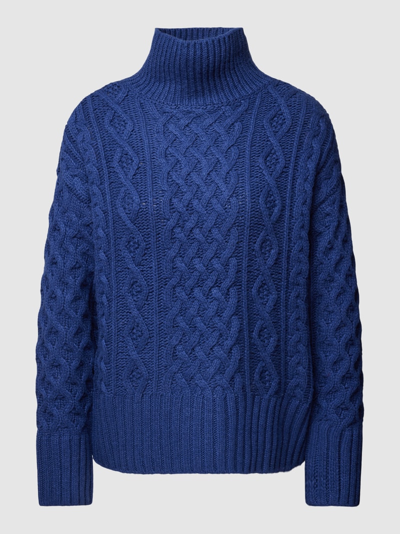 Rollkragenpullover mit Zopfmuster in dunkelblau