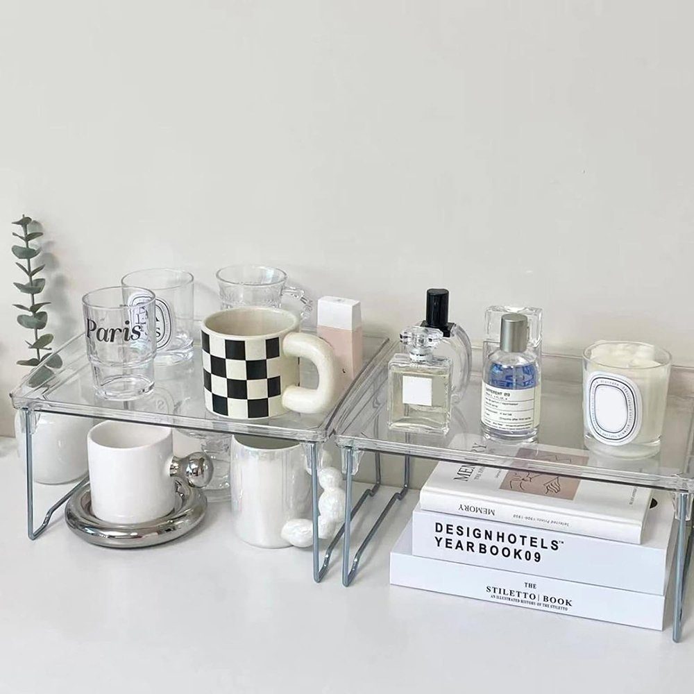 Wunderwelt Kosmetik-Kassette Transparent Stapelbare Regale Klappregal Make Up Organizer Ständer, 1-tlg., Zusammenklappbares Lagerregal, Desktop-Aufbewahrungsregal für Wasserbecher