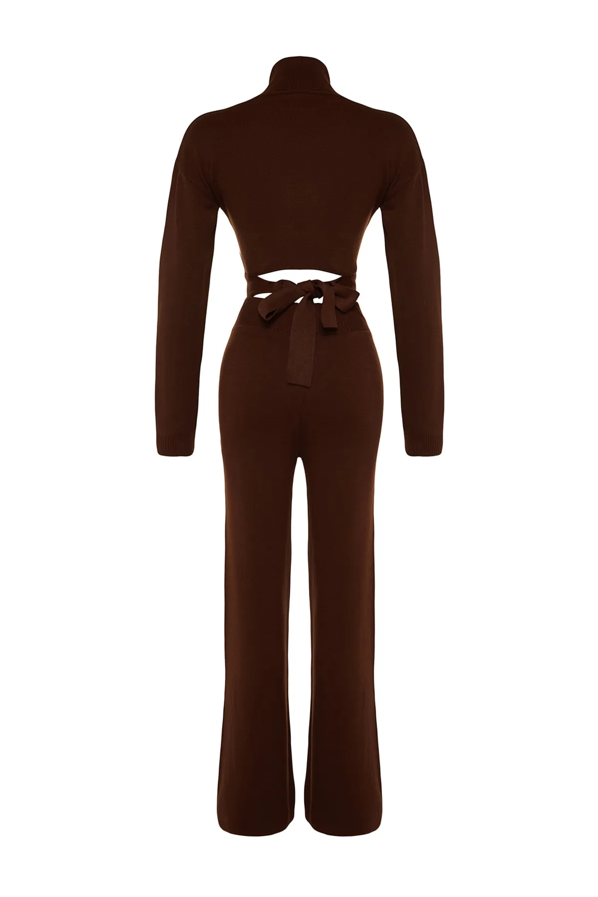 Trendyol Collection  Braunes Strickoberteil- und -unterteil-Set mit Krawatte und Hose TWOAW21AU0093