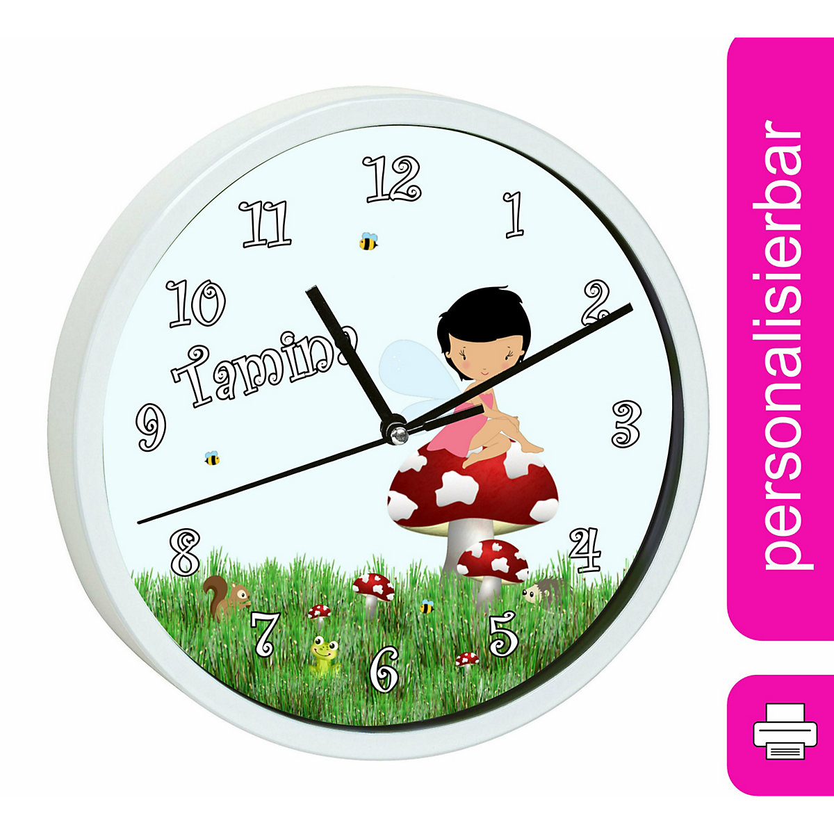 Kinder Wanduhr personalisiert mit Name Waldfee