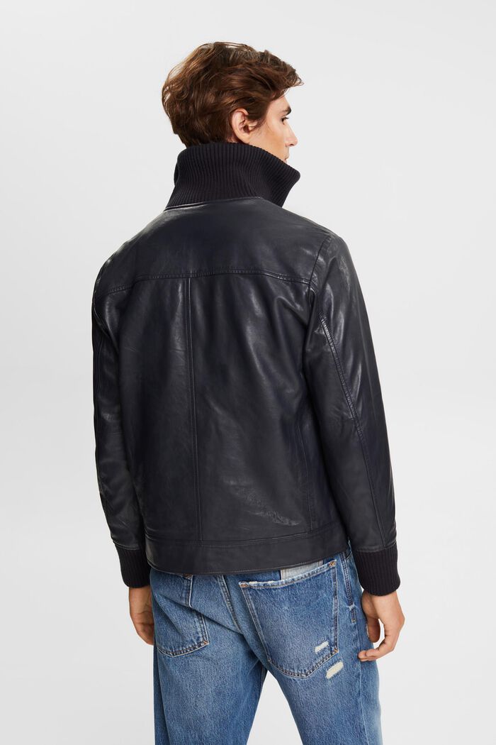 Lederjacke mit Kragen in Rippstrickoptik