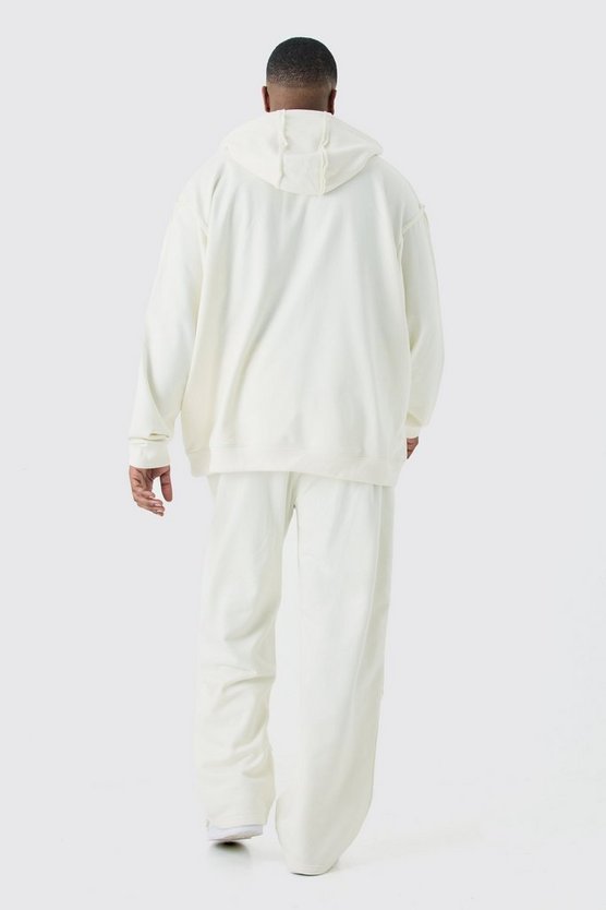 Plus Oversize Trainingsanzug mit rohem Saum und Kapuze