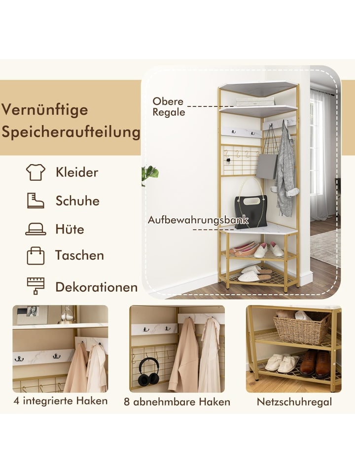 COSTWAY 180CM Garderobenständer Eck in Gold günstig kaufen onesize