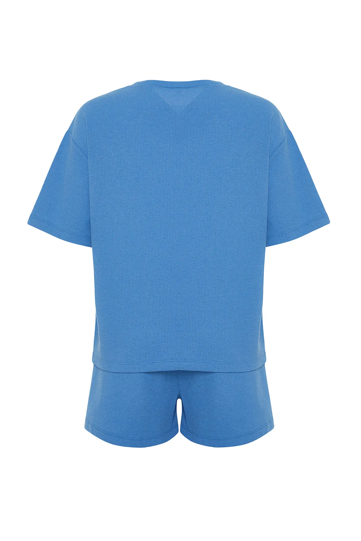 Trendyol Collection  Gestricktes Pyjama-Set aus blauem Waffelstoff THMSS22PT0524