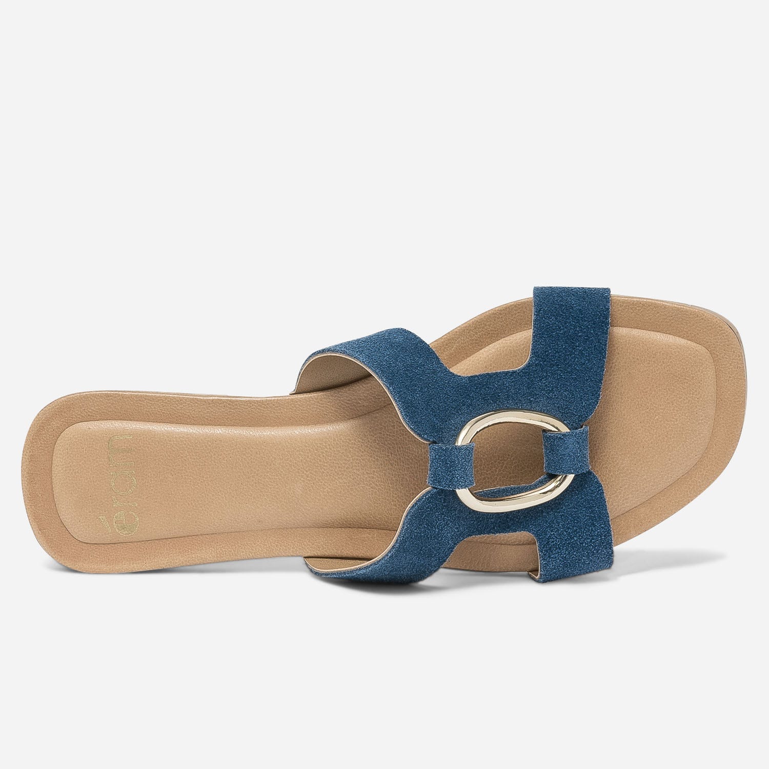Mule bleue en cuir velours avec anneau