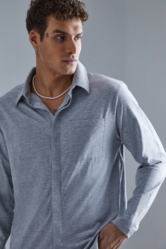 Jersey-Overshirt mit verdeckter Knopfleiste