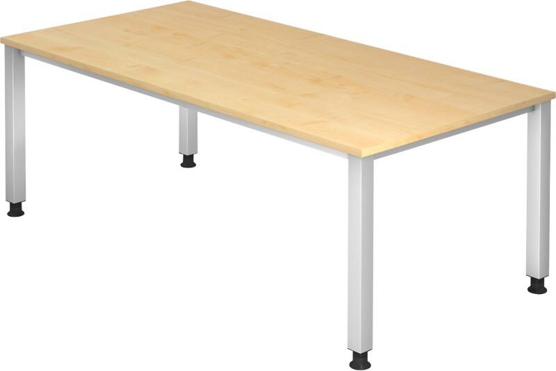 Hammerbacher Q Serie Höhenverstellbarer Schreibtisch Rechteckig Ahorn Holz Silber 4 Füße 1.000 x 685 mm