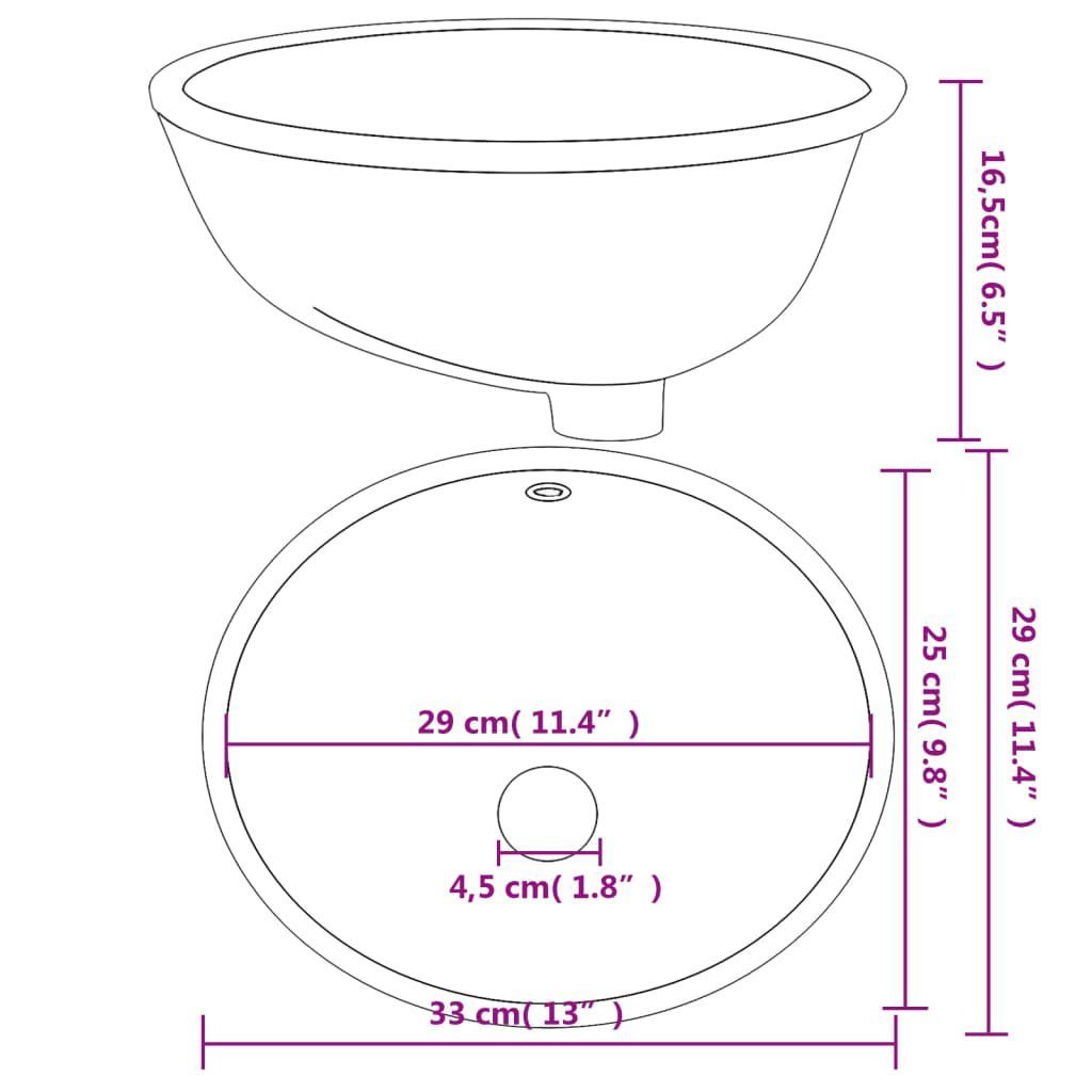 vidaXL Waschbecken Waschbecken Weiß 33x29x16,5 cm Oval Keramik
