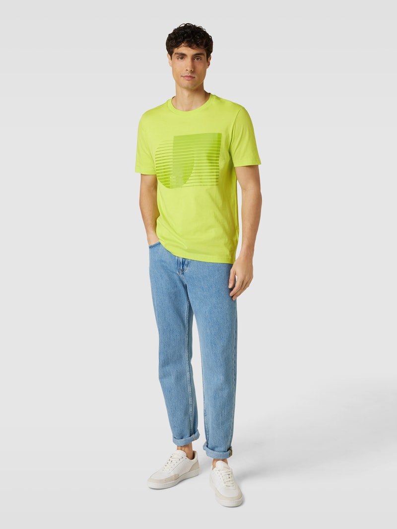 T-Shirt mit Label- und Muster-Print in neon grün