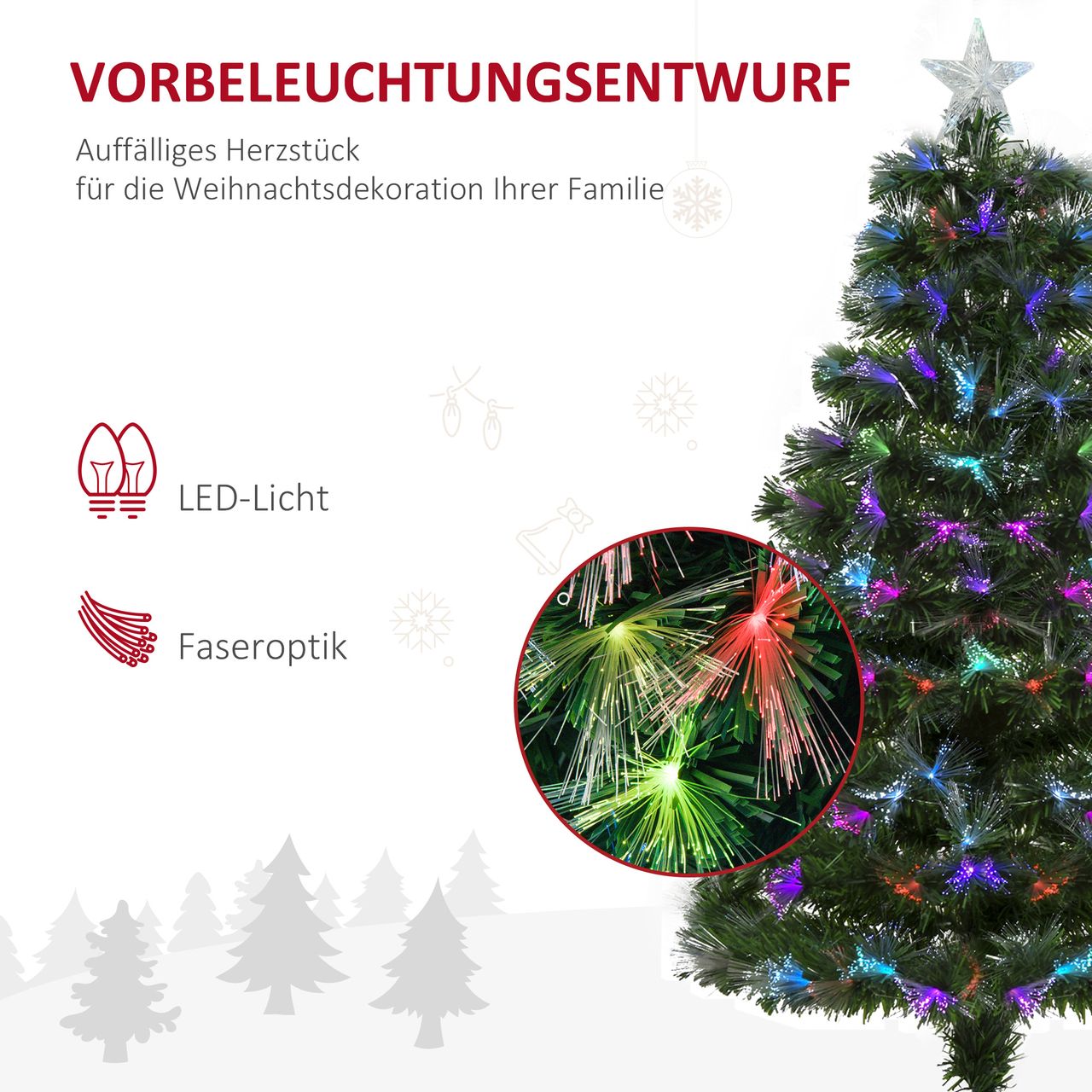 HOMCOM Weihnachtsbaum 1,2 m Christbaum Kunsttanne 130 Zweige Metallfuß PVC mehrfarbige Lichteffekte Ø66 x 120H cm