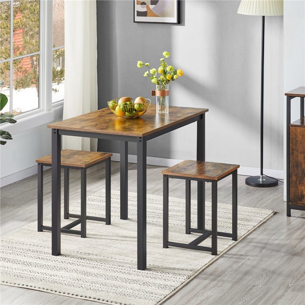 Yaheetech Essgruppe, Bartisch-Set, Stehtisch mit 2 Barhockern Holz