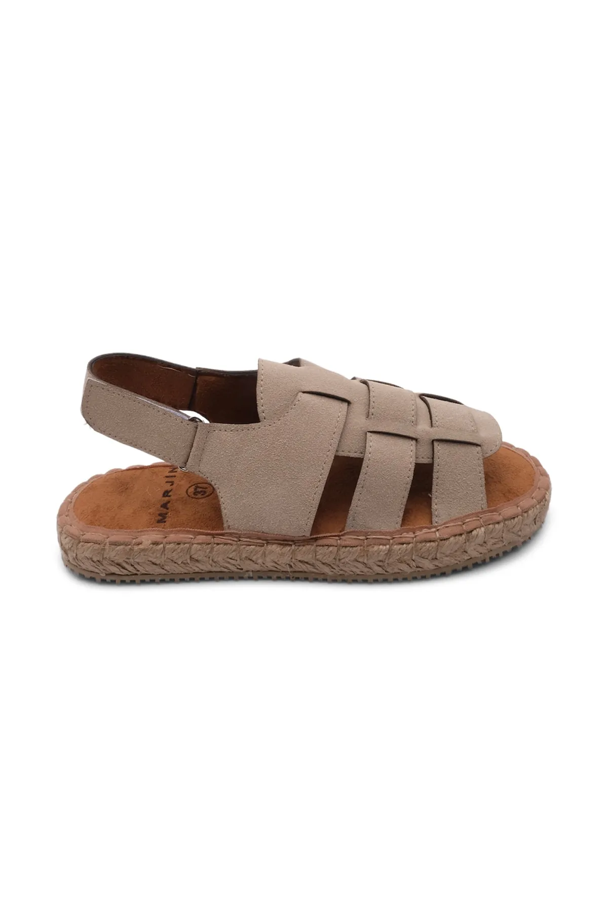 Marjin  Damen Alltagssandalen Strohsohle Klettverschluss Kunle Beige