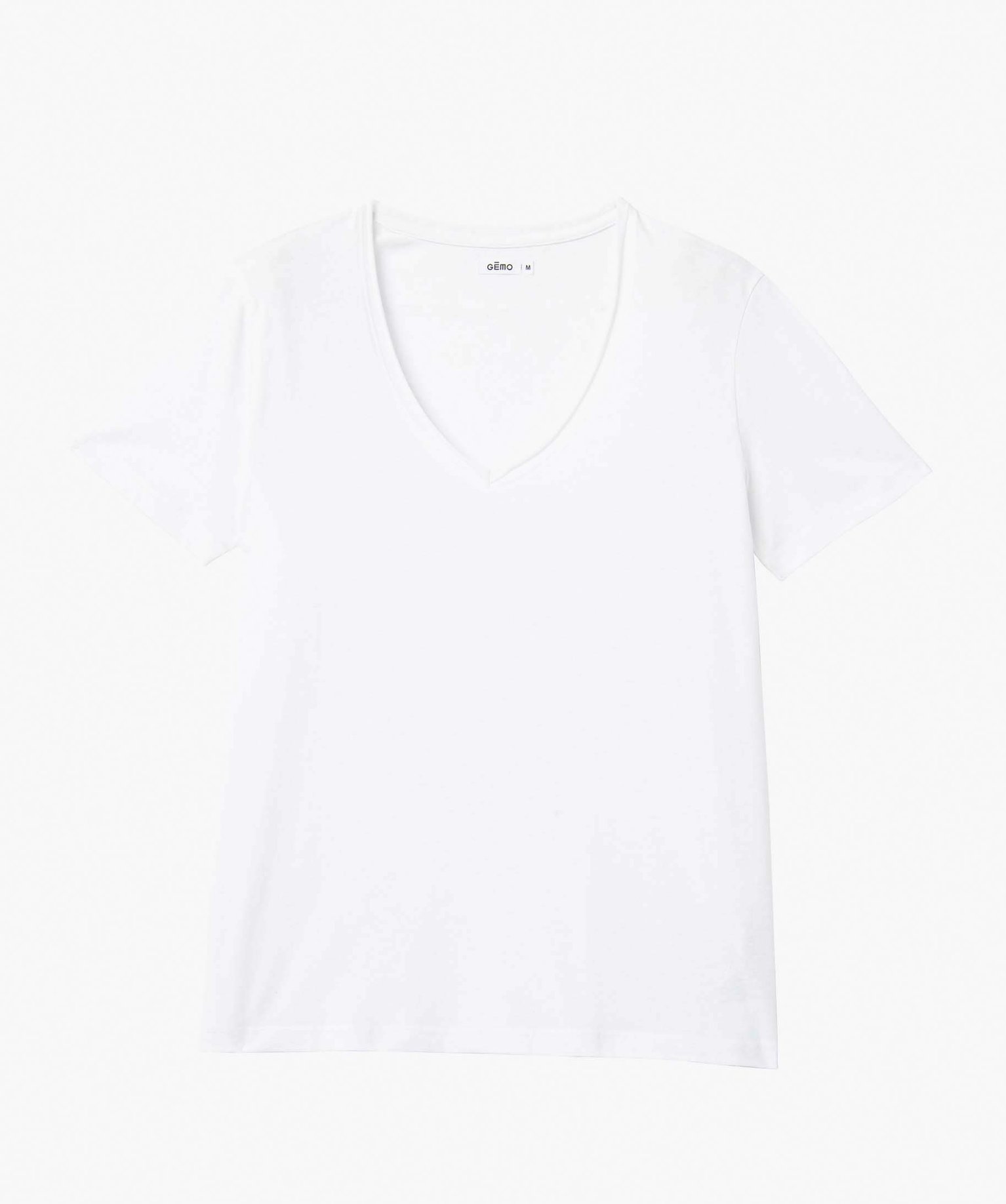 Tee-shirt femme à manches courtes avec col V roulotté blanc | GEMO