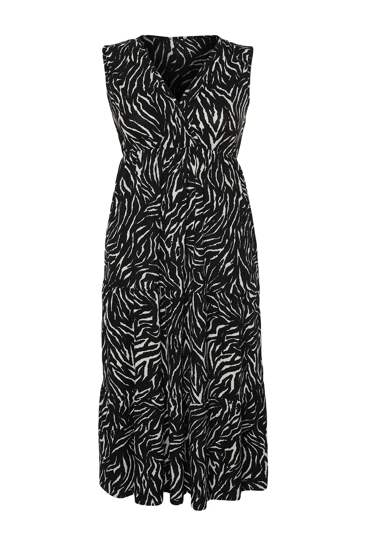 Trendyol Curve  Schwarzes A-Linien-Strickkleid mit Tiermuster TBBSS22AH00010