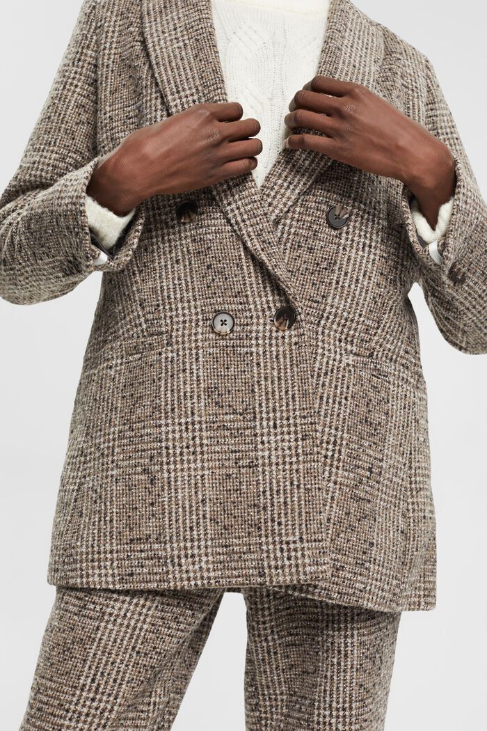 Bouclé-Blazer mit Karomuster aus Wollmix