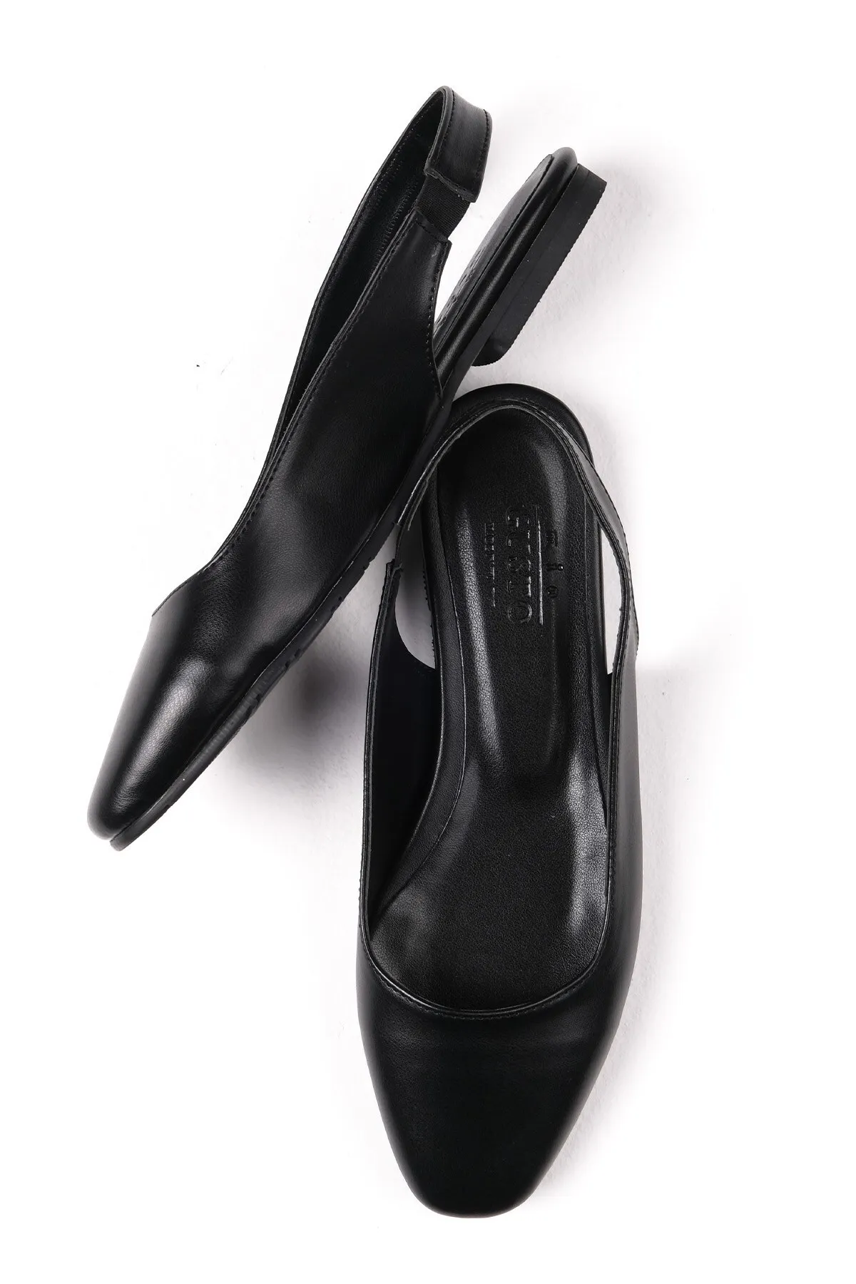 Mio Gusto  Flache Ballerina-Schuhe für Damen von Ally in Schwarz mit offenem Rücken