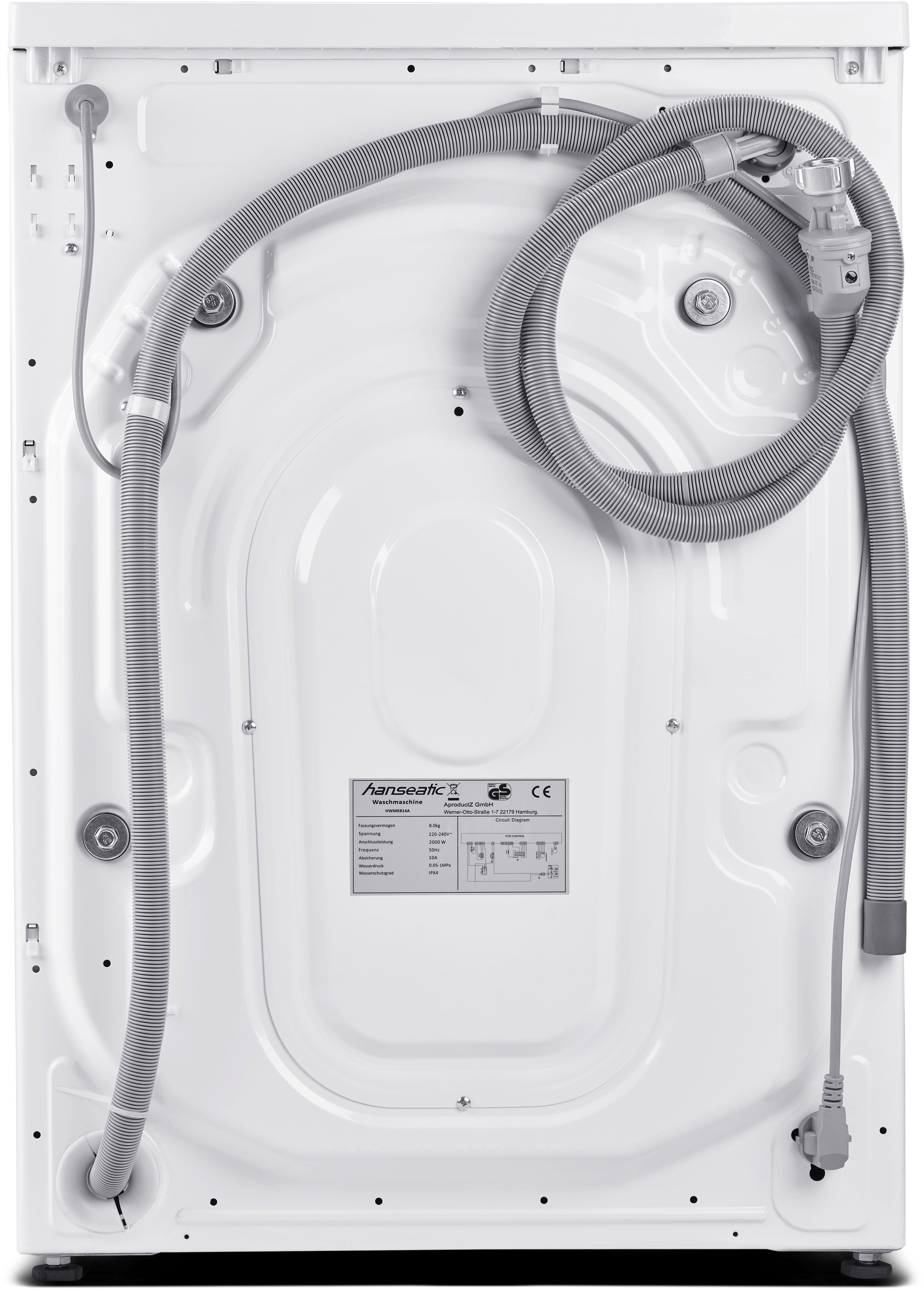 Hanseatic Waschmaschine HWMK814A, 8 kg, 1400 U/min, Mengenautomatik, Nachtwaschprogramm, Überlaufschutz, Dampfoption
