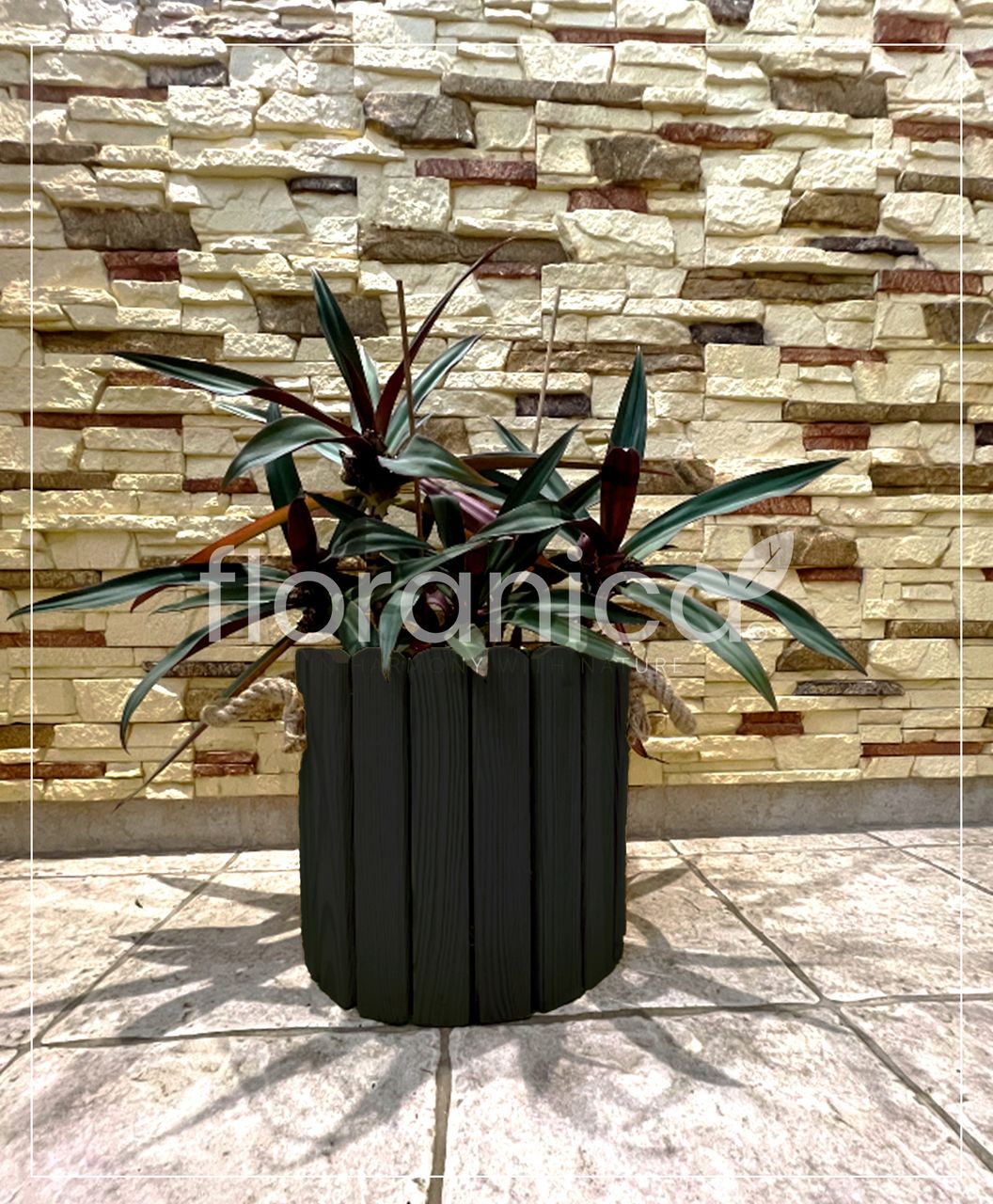 Pemicont Floranica Runder Blumentopf aus Holz 33x20cm Anthrazit Imprägnierte Kiefer Schutztopf für Kräuter Blumen Haus- und Gartendekoration Truhe Innen- und Außeneinsatz EU-Produkt