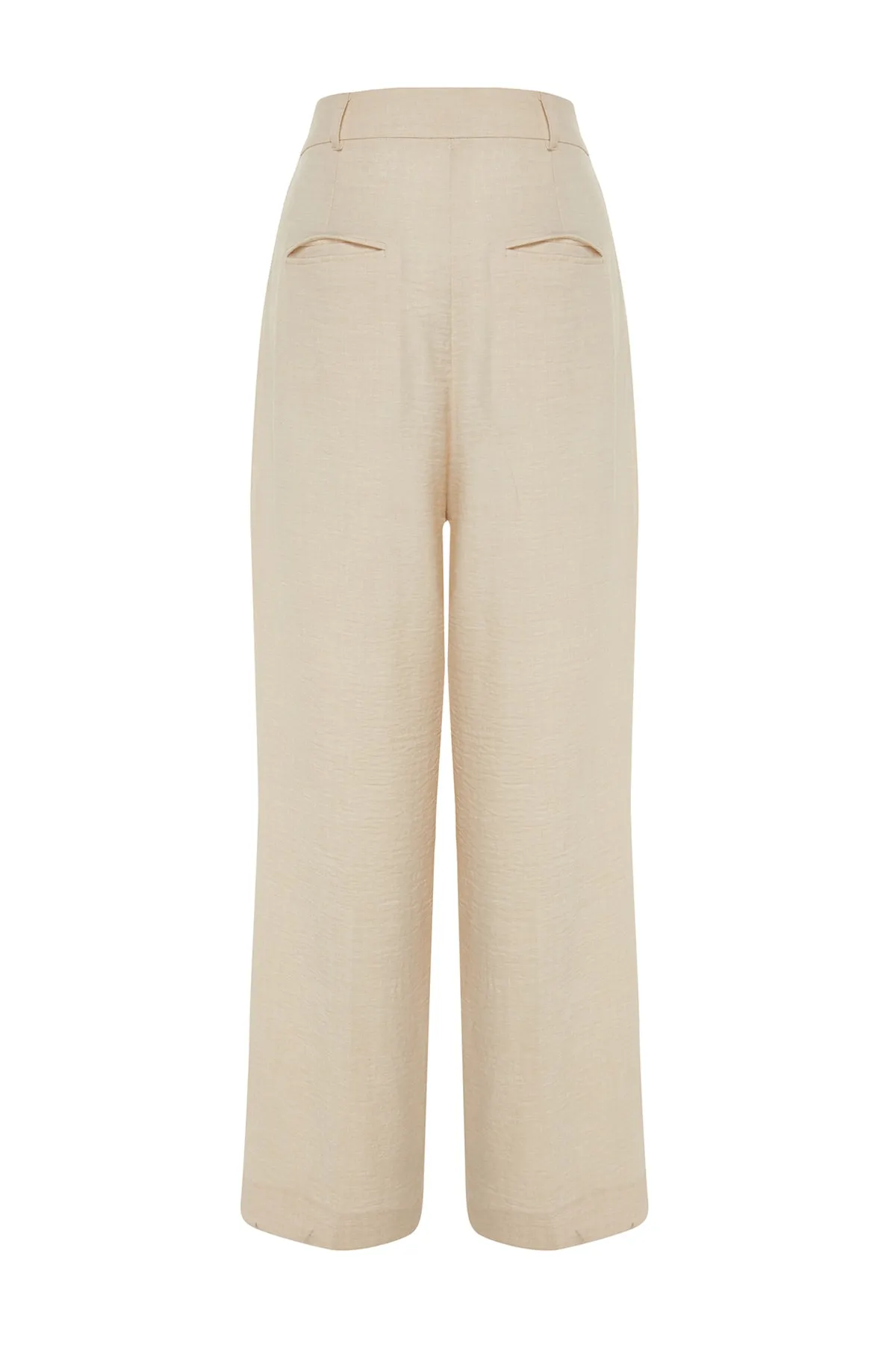 Trendyol Modest  X Kevser Sarıoğlu Beige gewebte Hose mit hoher Taille und weitem Bein TCLSS23TP00006