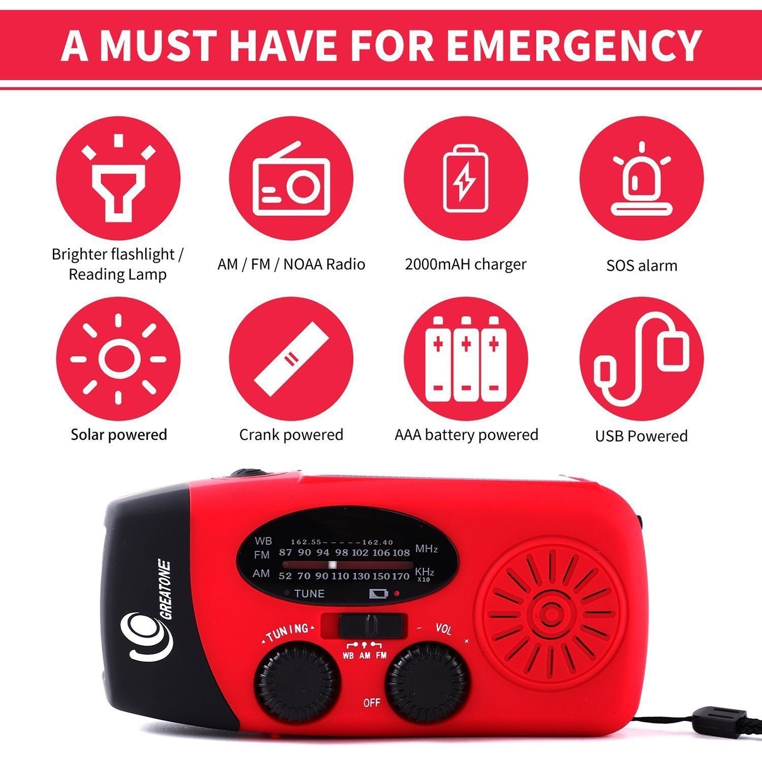 Mutoy Radio, Digitalradios, Solarradio,Tragbares Notradio 2000mAh AM/FM Digitalradio (DAB) (Notstromversorgung, Handkurbel, SOS-Alarm, FM-TunerUKW-Radio)